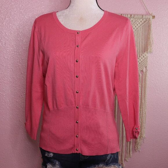 WHBM | Pink Button Up Cardigan Sweater Large - Picture 2 of 8